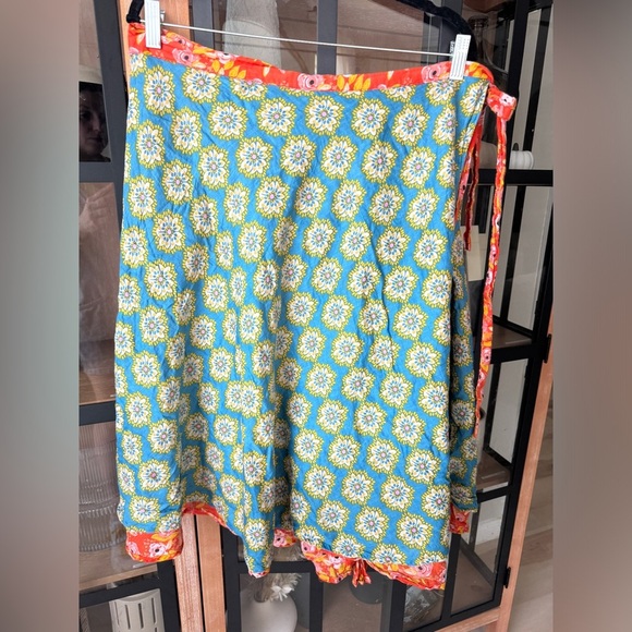 Natural Life reversible wrap midi skirt block print tie front floral curve plus - Picture 1 of 6
